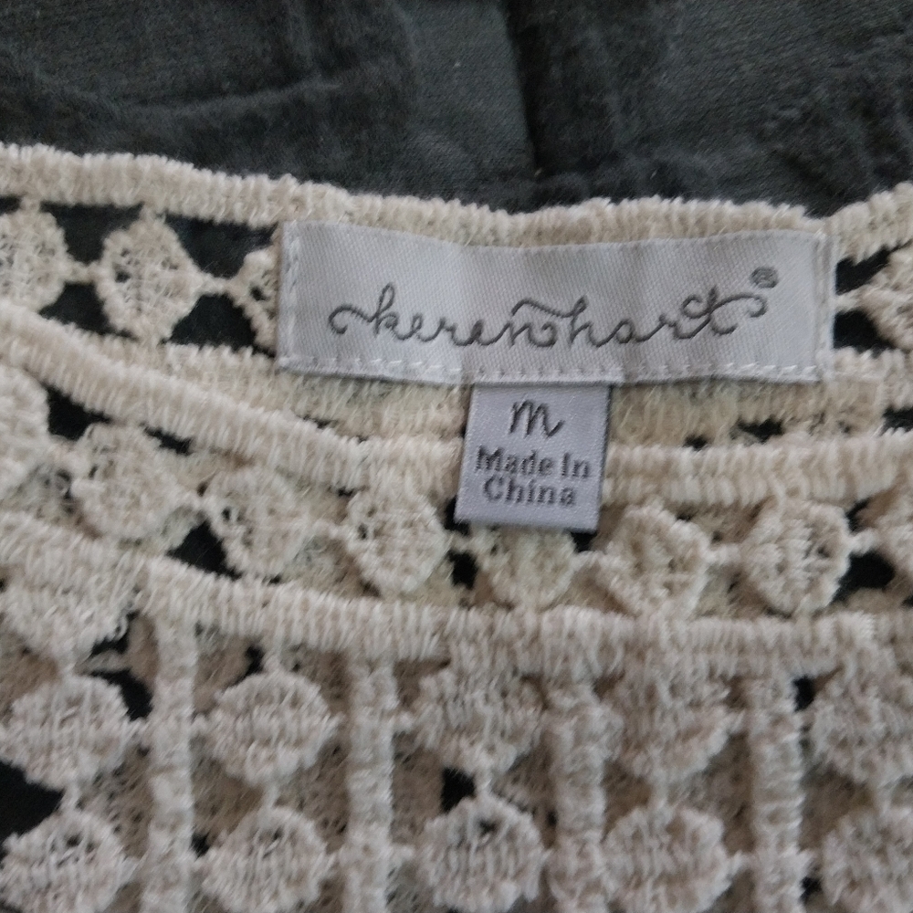 KEREN HART Women Size M Crochet Cream Lace Top - Picture 6 of 16